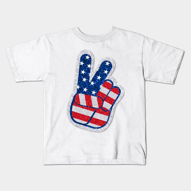 Victory Hand American Flag Glitter Sticker Kids T-Shirt by anacarminda